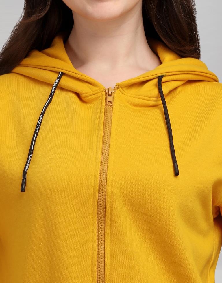 Turmeric Yellow Coloured Cotton Fleece Blend Plain Hoodie | Sudathi