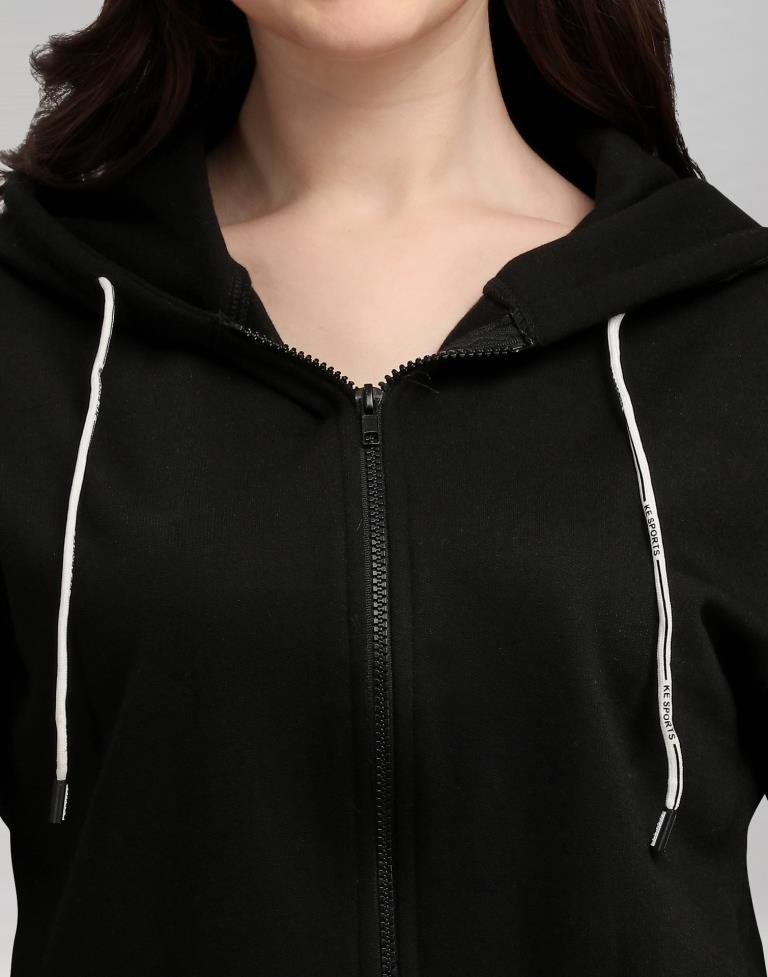 Black Coloured Cotton Fleece Blend Plain Hoodie | Sudathi