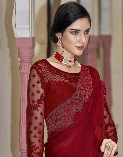 Red Chiffon Saree | Leemboodi