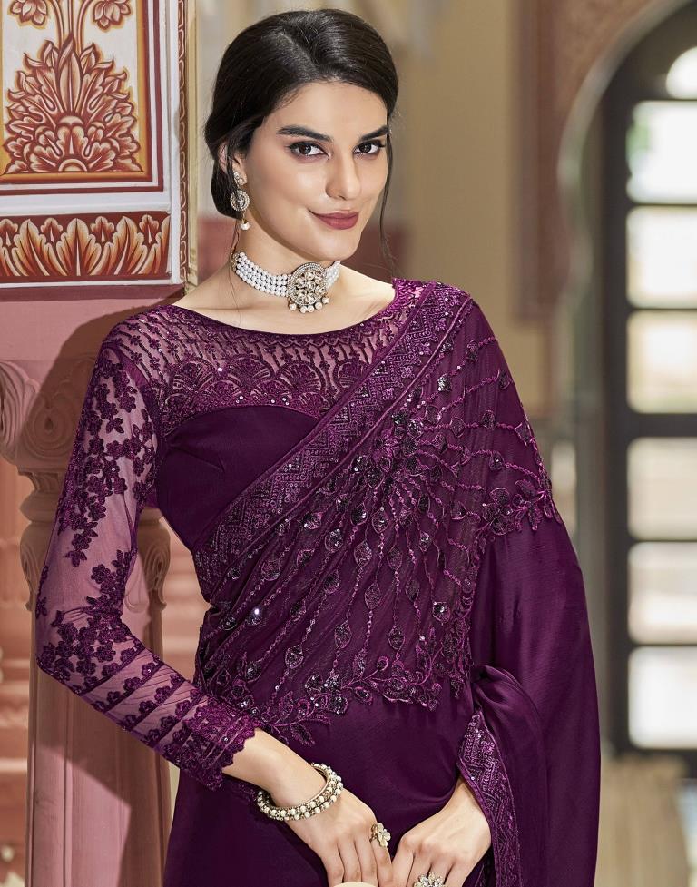 Wine Chiffon Saree | Leemboodi