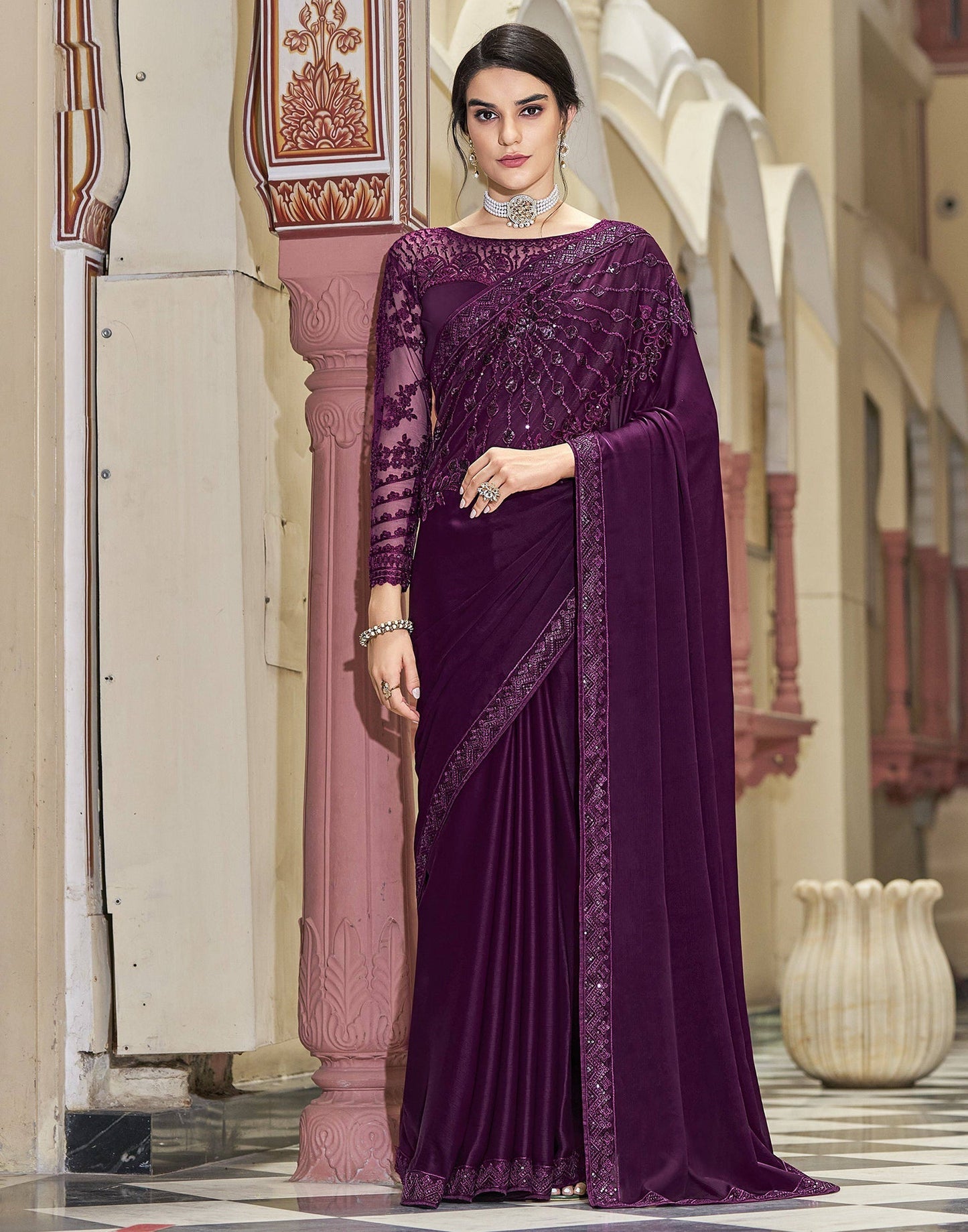 Wine Chiffon Saree | Leemboodi