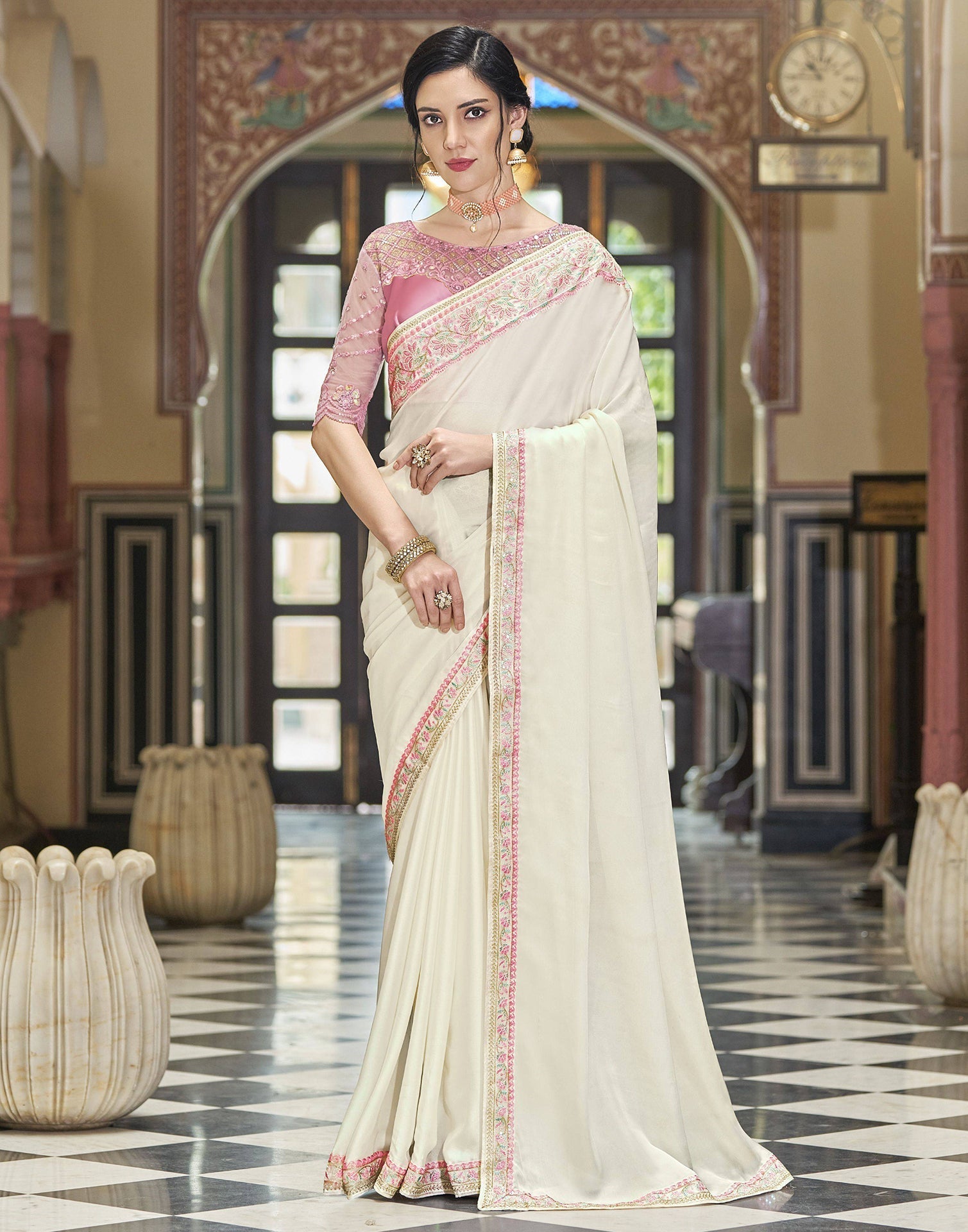 Cream Silk Saree | Leemboodi