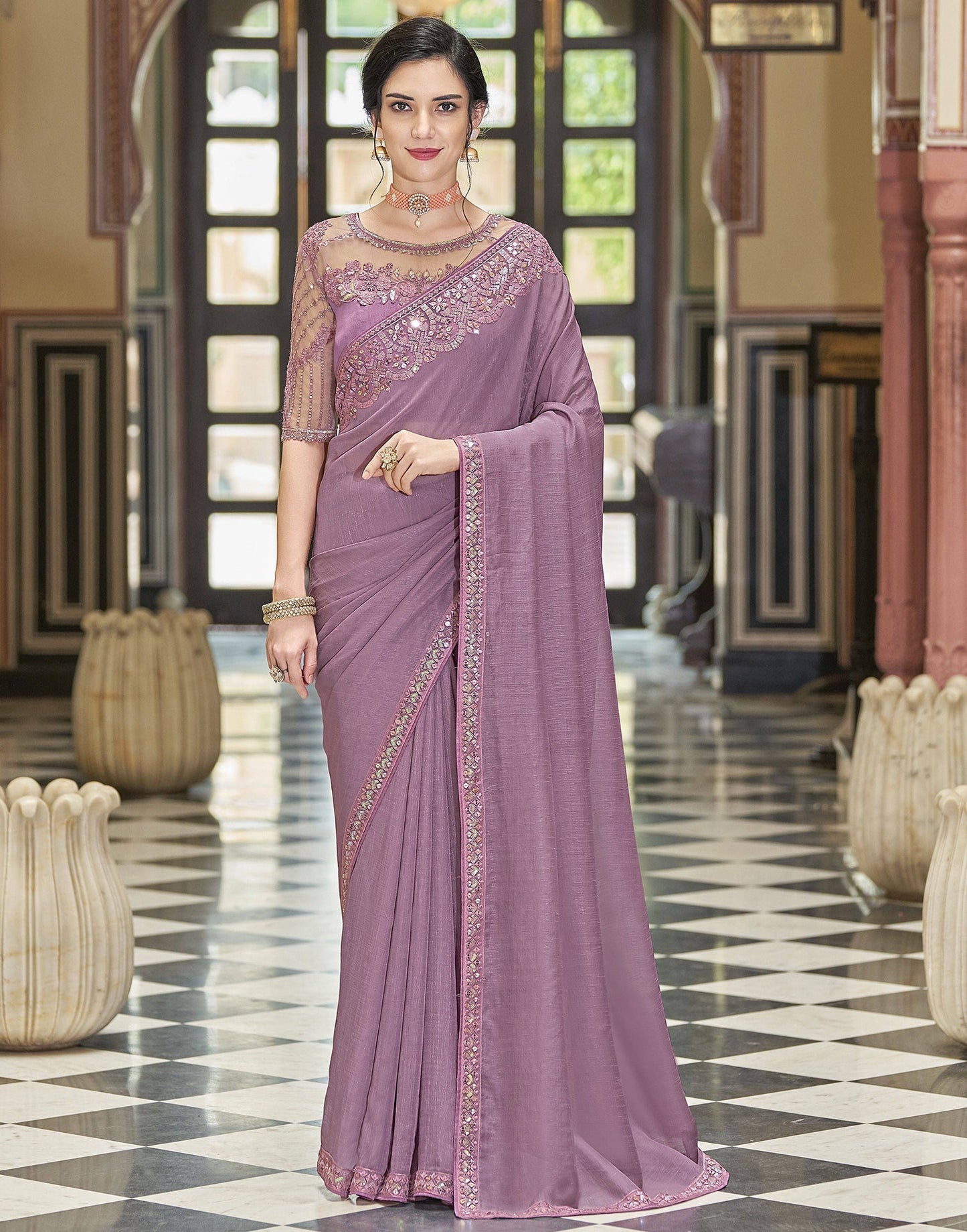Lavender Chiffon Saree | Leemboodi