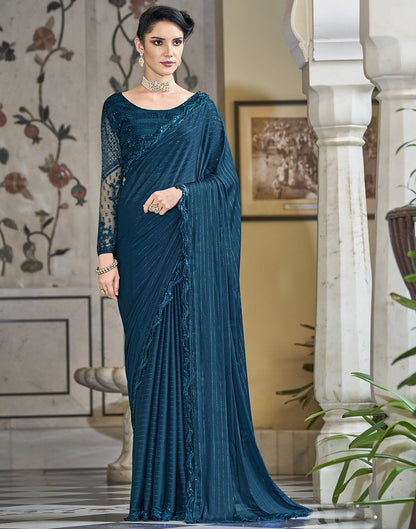 Teal Blue Chiffon Saree | Leemboodi