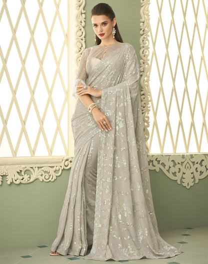 Light Grey Georgette Saree | Leemboodi