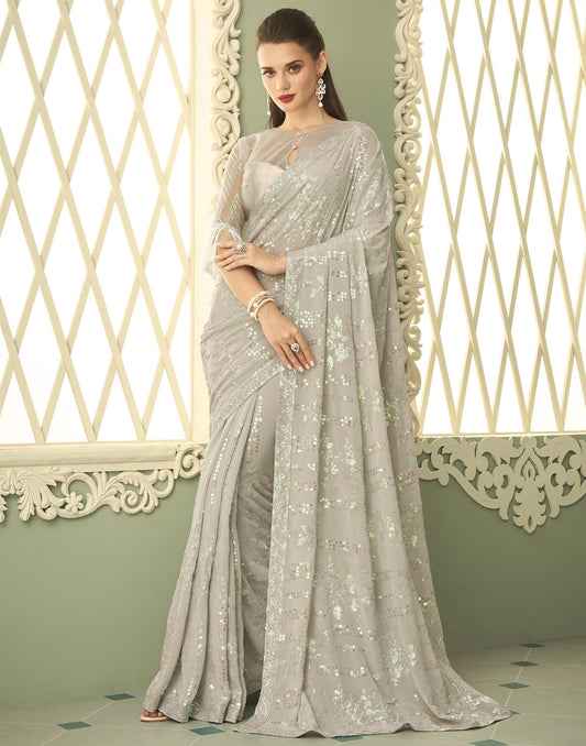 Light Grey Georgette Saree | Leemboodi