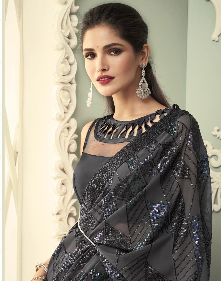 Grey Georgette Saree | Leemboodi