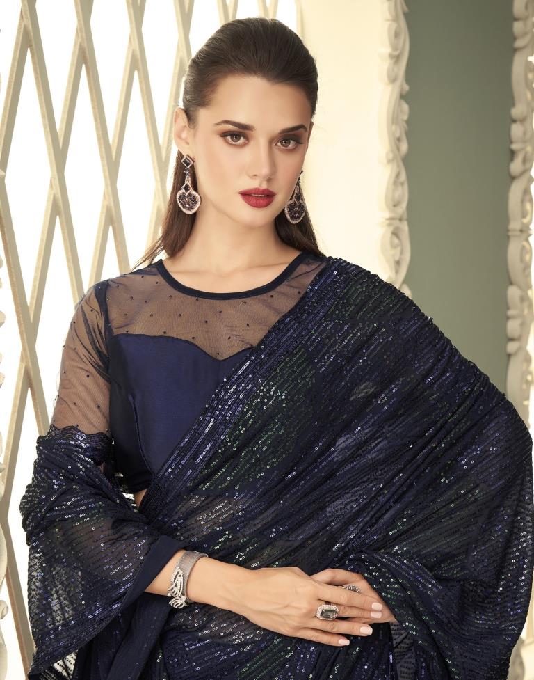 Navy Blue Georgette Saree | Leemboodi