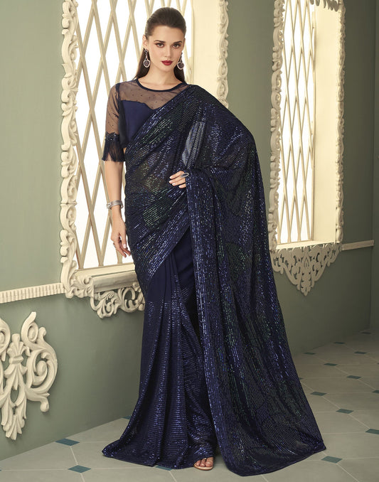 Navy Blue Georgette Saree | Leemboodi