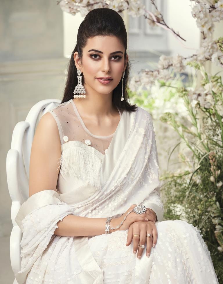 White Georgette Saree | Leemboodi