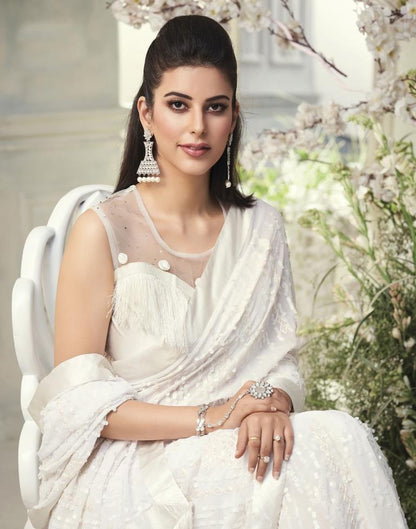 White Georgette Saree | Leemboodi