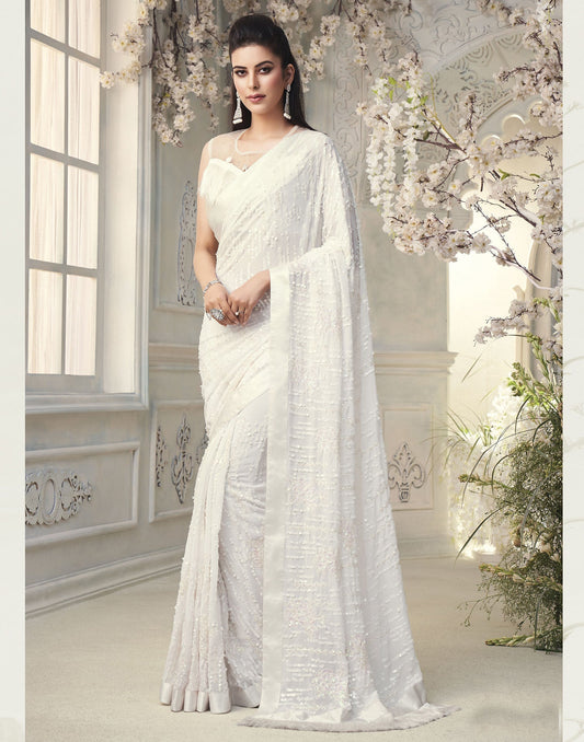 White Georgette Saree | Leemboodi