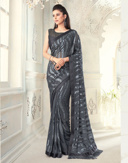 Grey Georgette Saree | Leemboodi