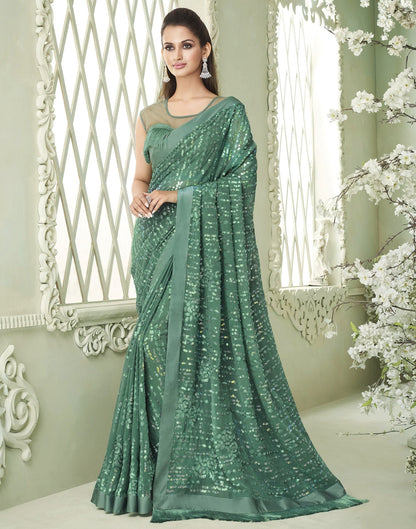 Dusty Green Georgette Saree | Leemboodi