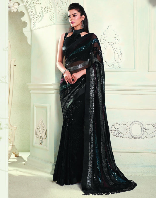 Black Georgette Saree | Leemboodi