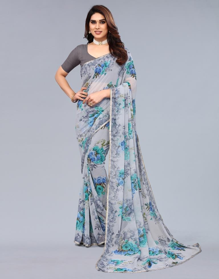 Grey Georgette Saree | Leemboodi