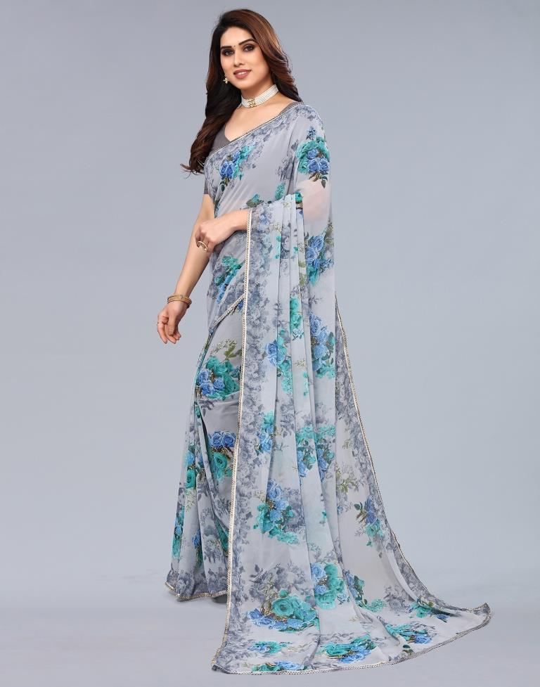 Grey Georgette Saree | Leemboodi