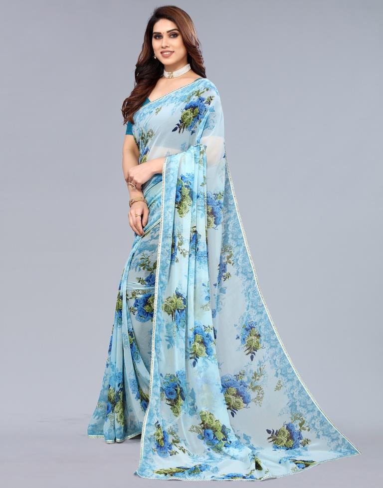 Light Blue Georgette Saree | Leemboodi
