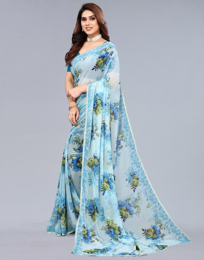 Light Blue Georgette Saree | Leemboodi