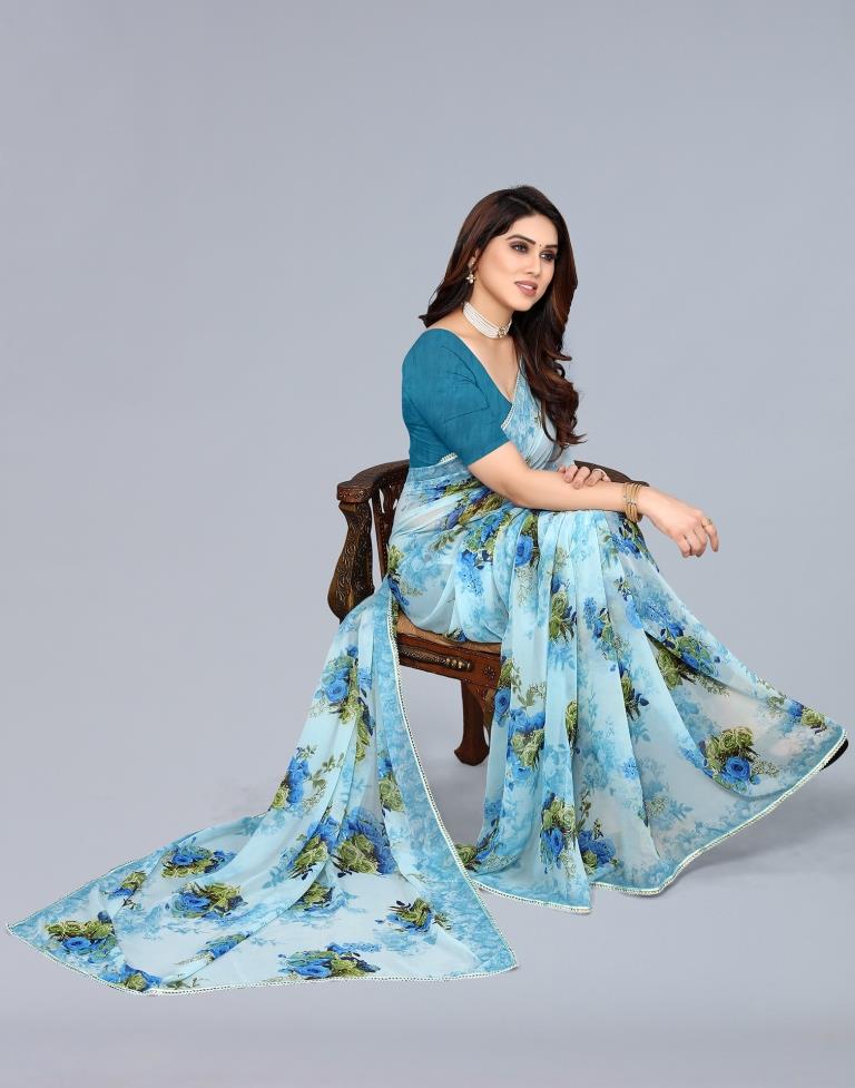 Light Blue Georgette Saree | Leemboodi