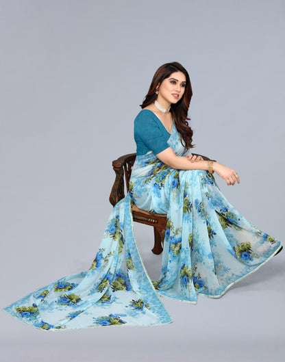 Light Blue Georgette Saree | Leemboodi