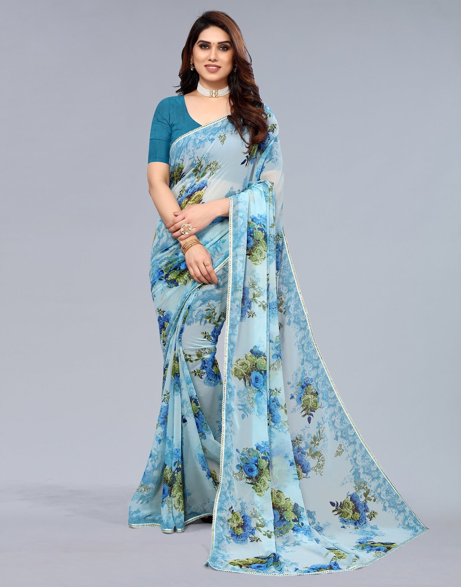 Light Blue Georgette Saree | Leemboodi