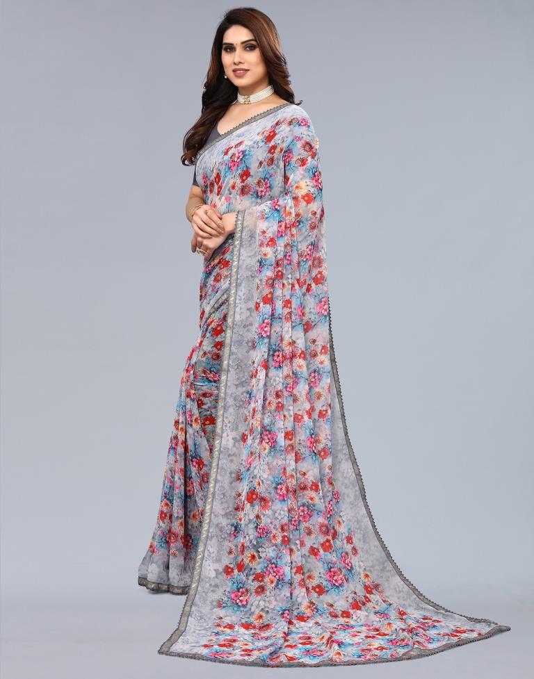 Grey Georgette Saree | Leemboodi
