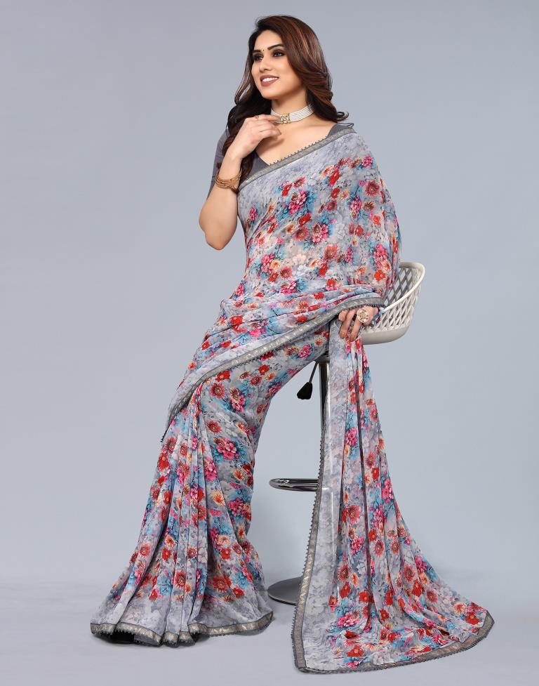Grey Georgette Saree | Leemboodi