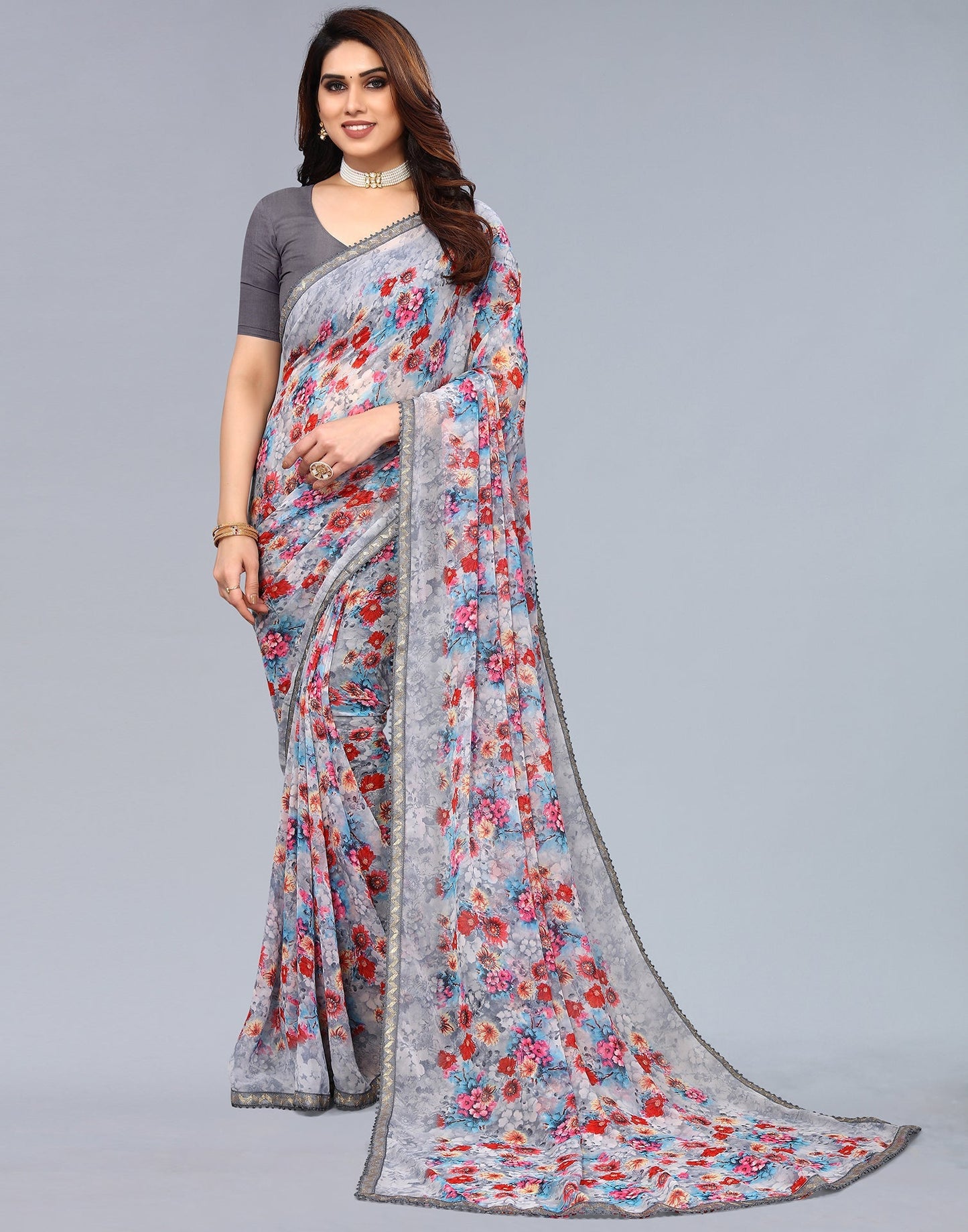 Grey Georgette Saree | Leemboodi