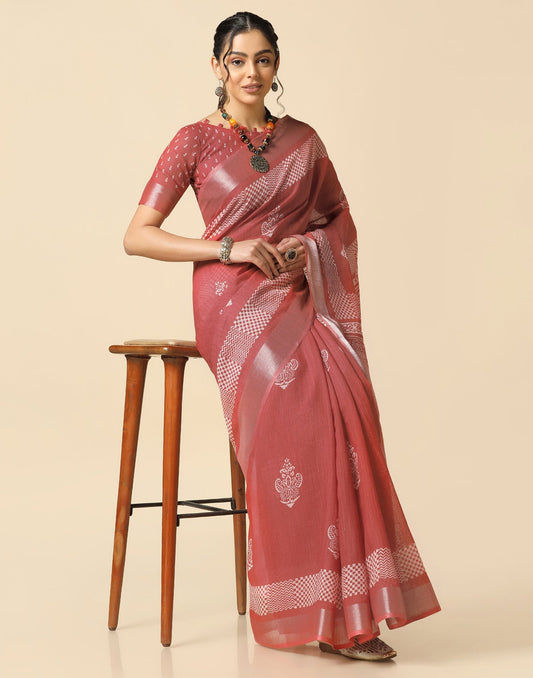 Dusty Pink Cotton Saree | Leemboodi
