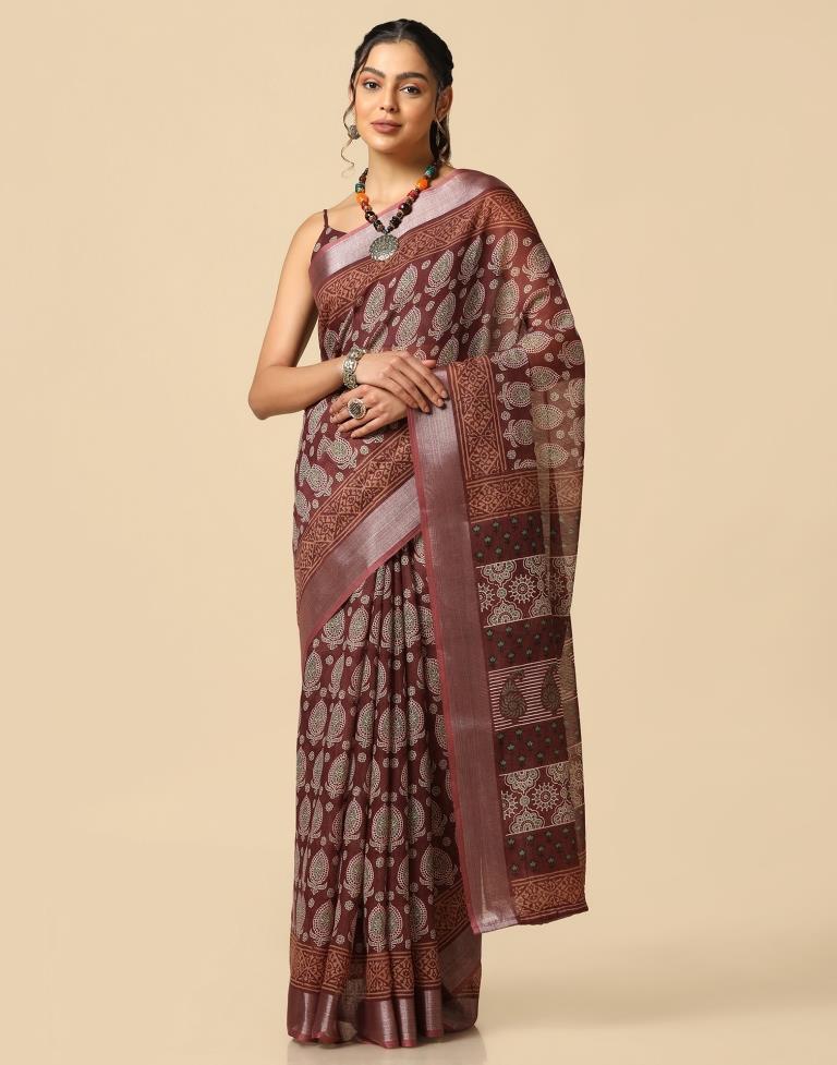 Brown Cotton Saree | Leemboodi