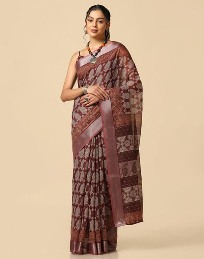 Brown Cotton Saree | Leemboodi