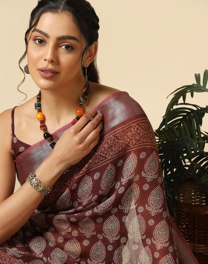 Brown Cotton Saree | Leemboodi