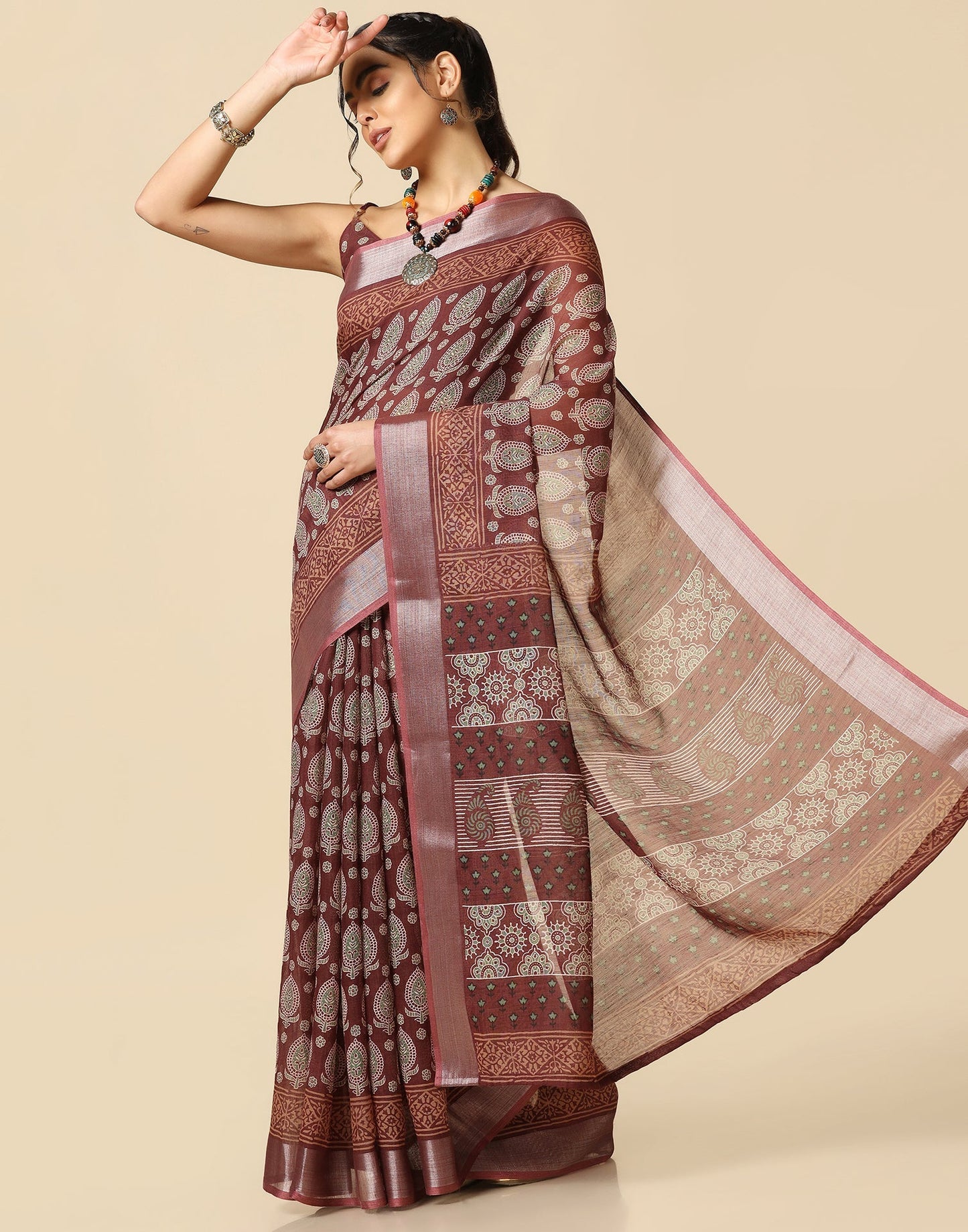 Brown Cotton Saree | Leemboodi