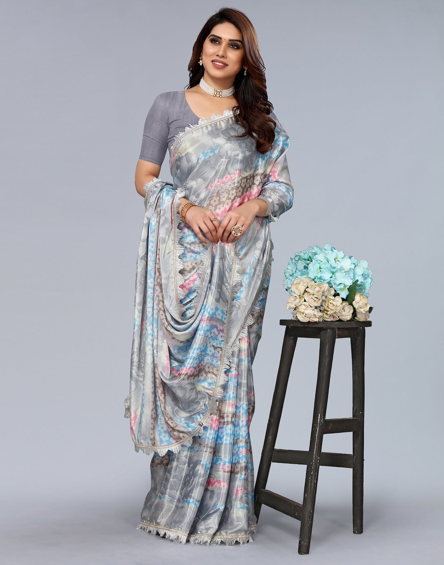 Light Grey Silk Saree | Leemboodi