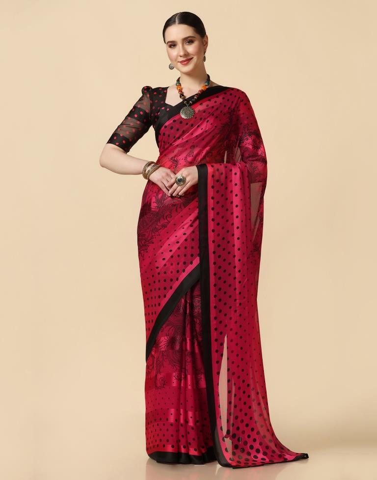Red Chiffon Saree | Leemboodi