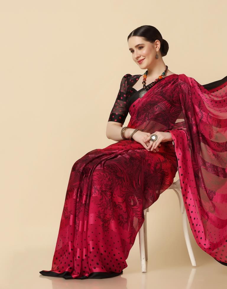 Red Chiffon Saree | Leemboodi