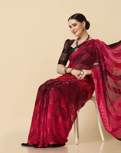 Red Chiffon Saree | Leemboodi