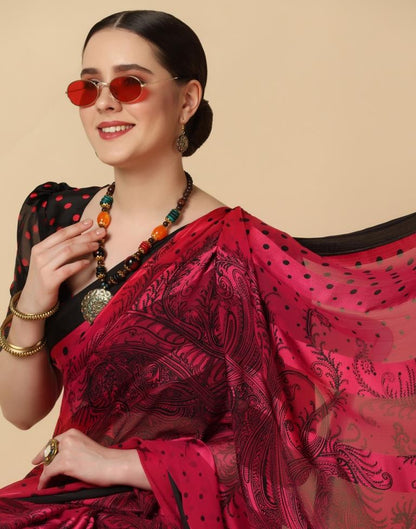 Red Chiffon Saree | Leemboodi