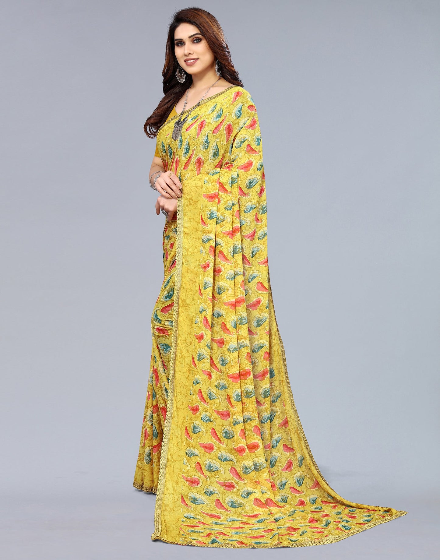 Mustard Yellow Georgette Printed Saree