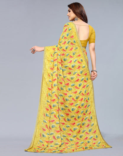Mustard Yellow Georgette Printed Saree