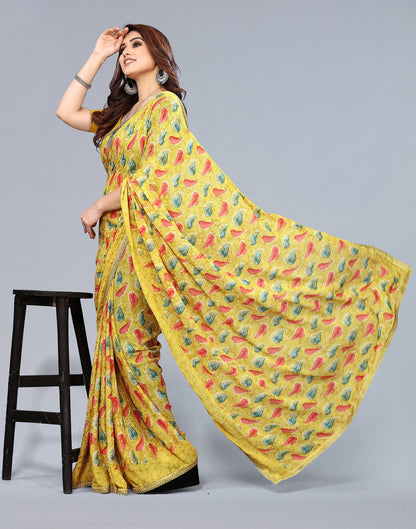 Mustard Yellow Georgette Printed Saree