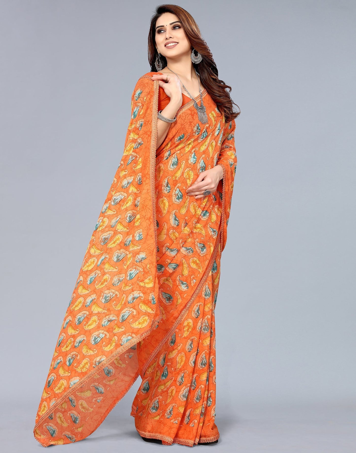 Light Orange Georgette Saree | Sudathi