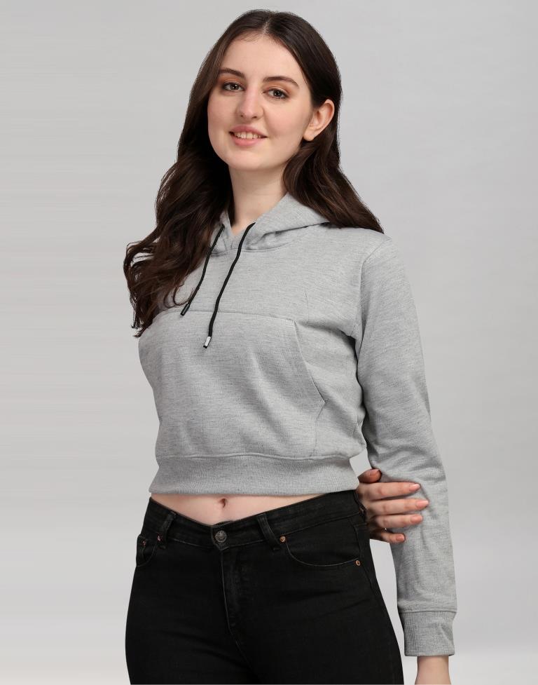 Light Grey Coloured Cotton Fleece Blend Plain Hoodie | Leemboodi