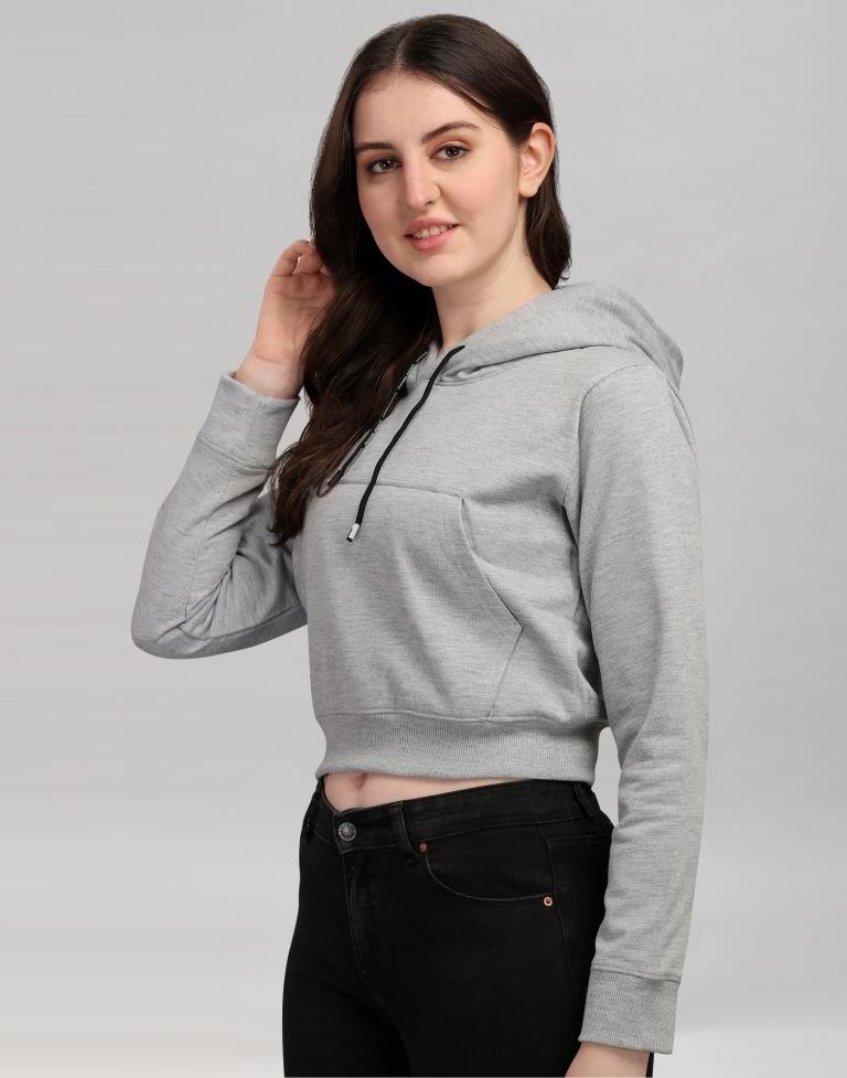 Light Grey Coloured Cotton Fleece Blend Plain Hoodie | Leemboodi