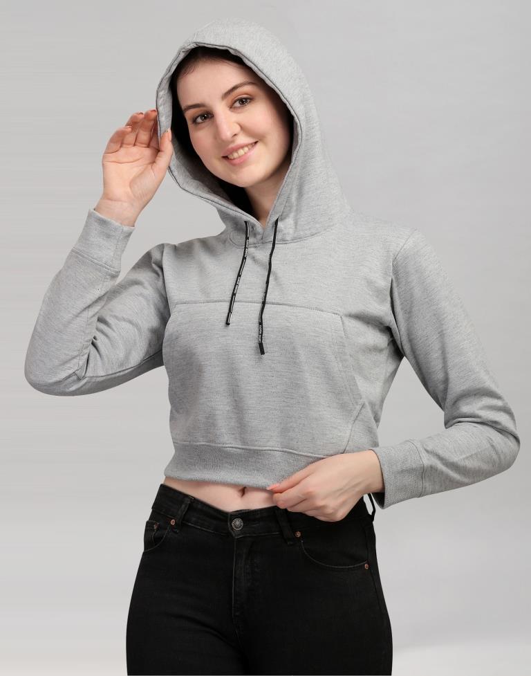 Light Grey Coloured Cotton Fleece Blend Plain Hoodie | Leemboodi