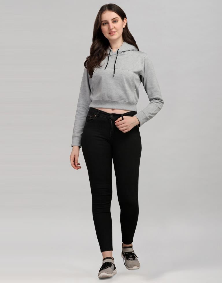 Light Grey Coloured Cotton Fleece Blend Plain Hoodie | Leemboodi
