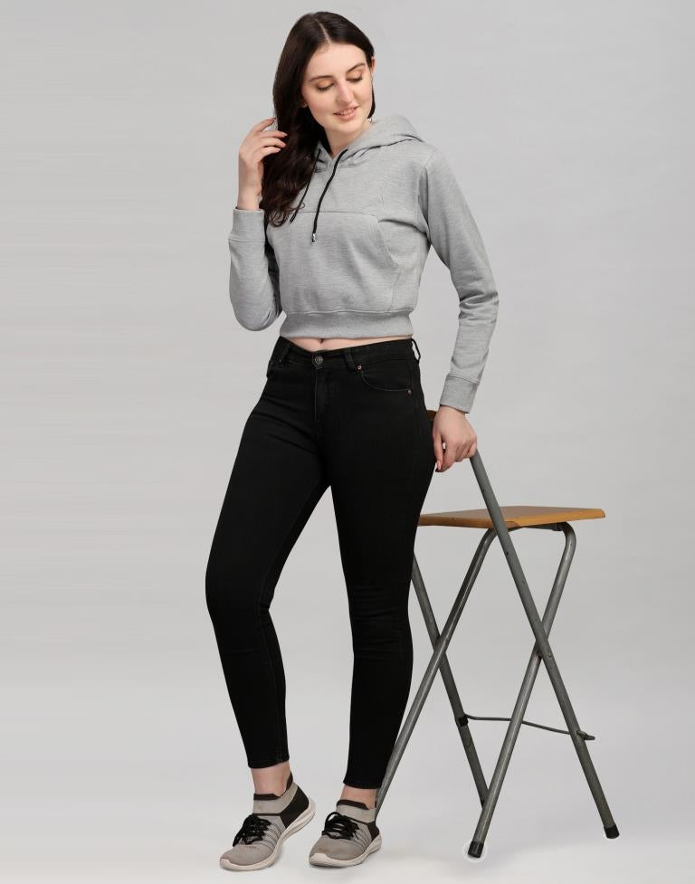 Light Grey Coloured Cotton Fleece Blend Plain Hoodie | Leemboodi