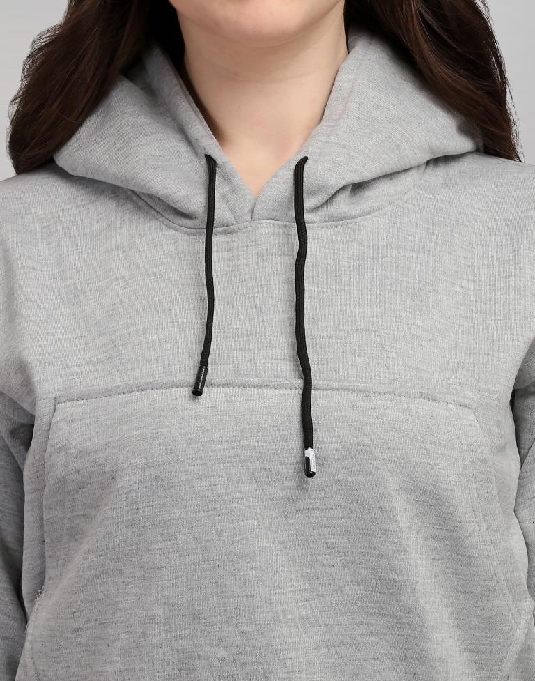 Light Grey Coloured Cotton Fleece Blend Plain Hoodie | Leemboodi