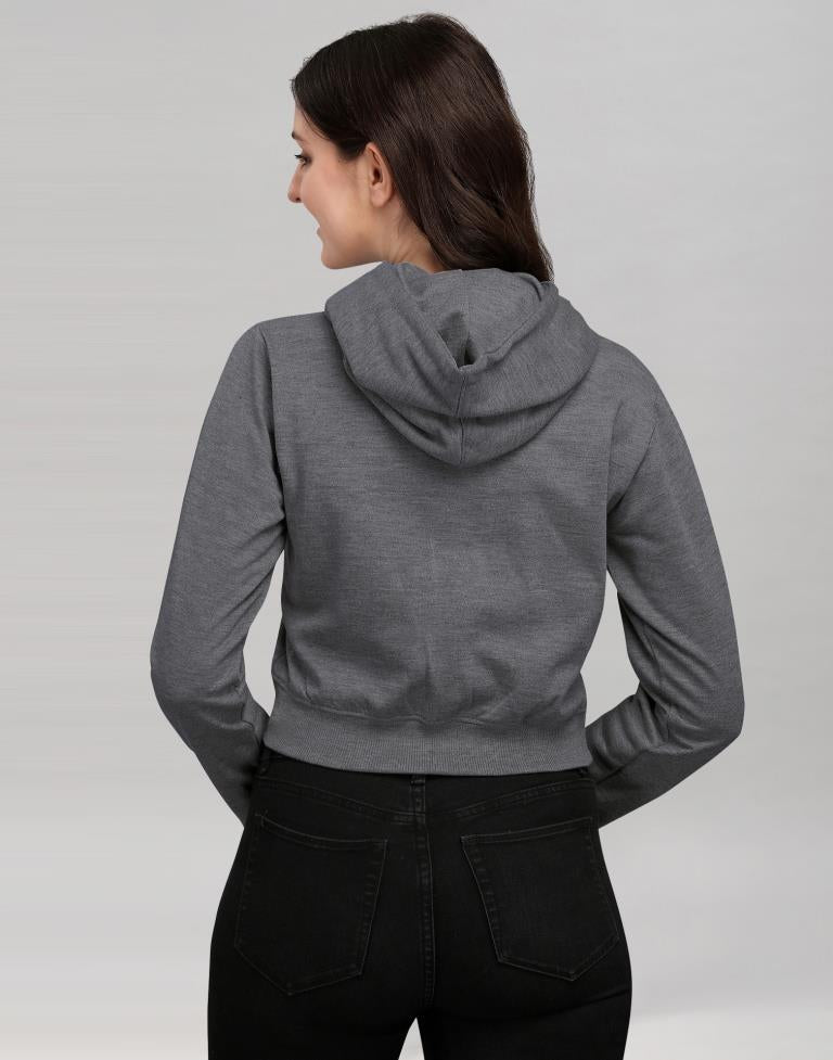 Dark Grey Coloured Cotton Fleece Blend Plain Hoodie | Sudathi